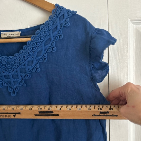 Made in Italy Blue Lace Trim Linen Dress - Picture 6 of 11